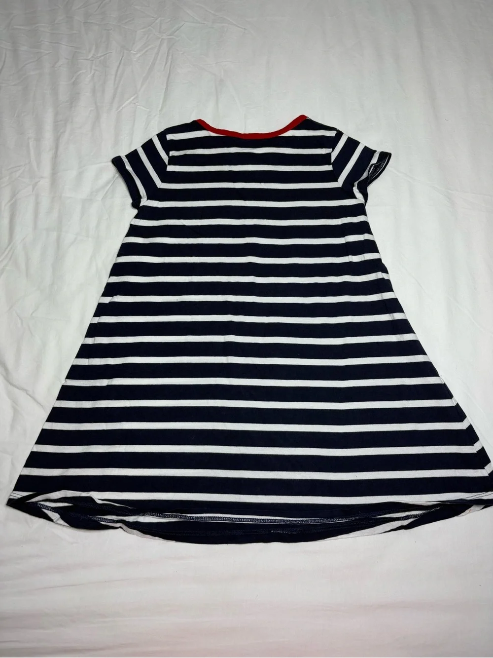 Ralph Lauren Navy and White Striped Knit Tee Dress with Red Trim